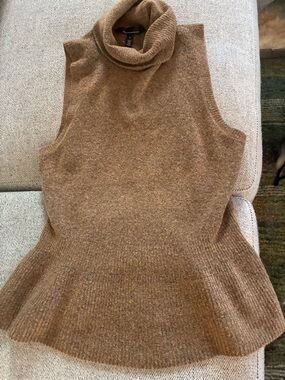 White House Black House Sleeveless Turtleneck Peplum Sweater - Brown
